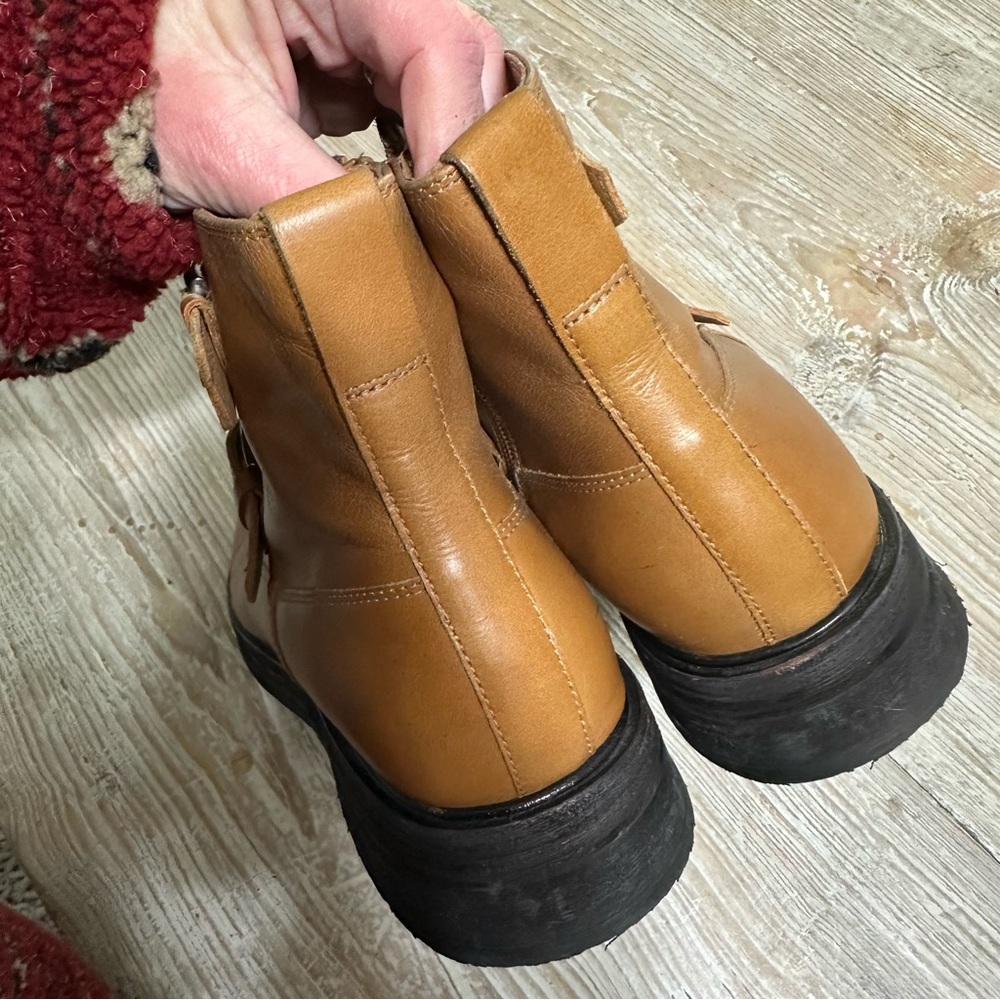 Free People Brown Double-Buckle Isla Moto Ankle Boots Leather Sz 10 - Picture 9 of 13